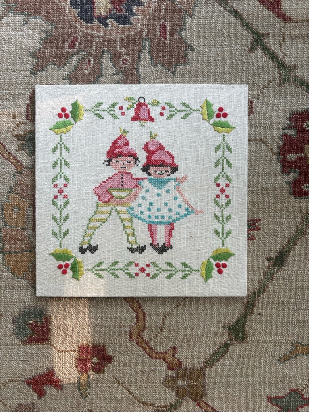 Handmade Holiday Cross-Stitch Wall Art - Red & Green